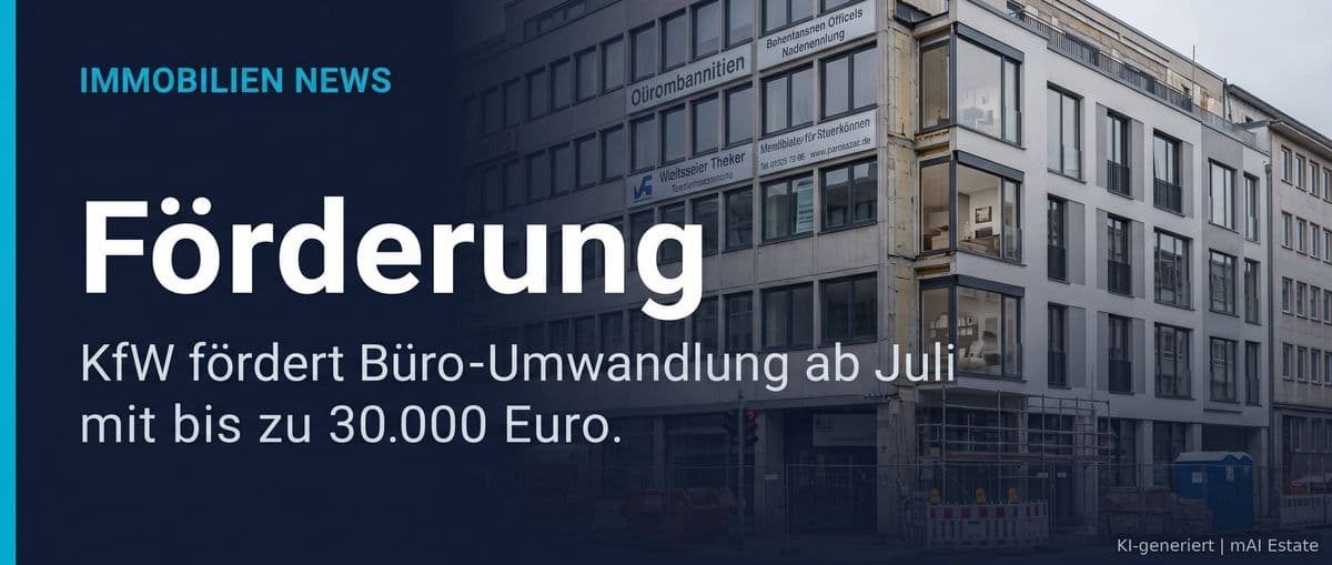 Neue KfW-Förderung: Bis zu 30.000 Euro für die Umwandlung von Büros in Wohnraum – Immobilienmarkt Deutschland | KI-generiert mAI Estate